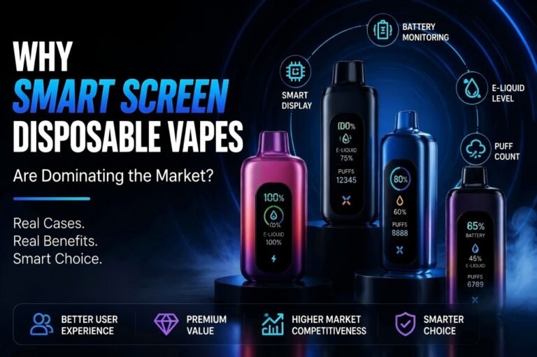 High-definition smart screen disposable vape showing real-time battery and e-juice levels