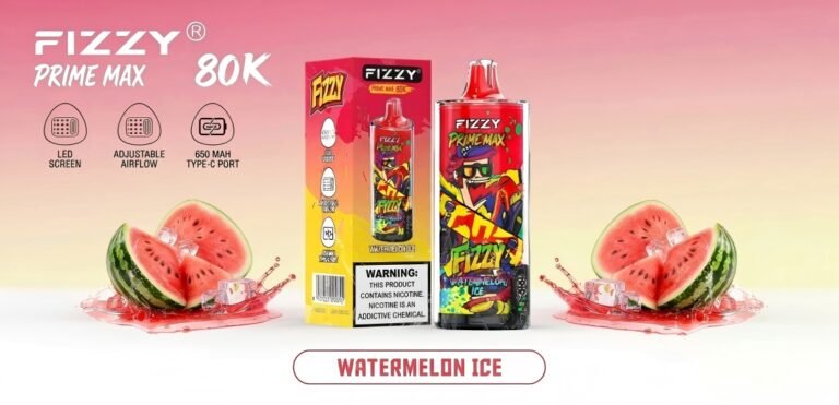 Fizzy Prime Max 80K Watermelon Ice disposable vape featuring fresh watermelon slices and a cooling finish
