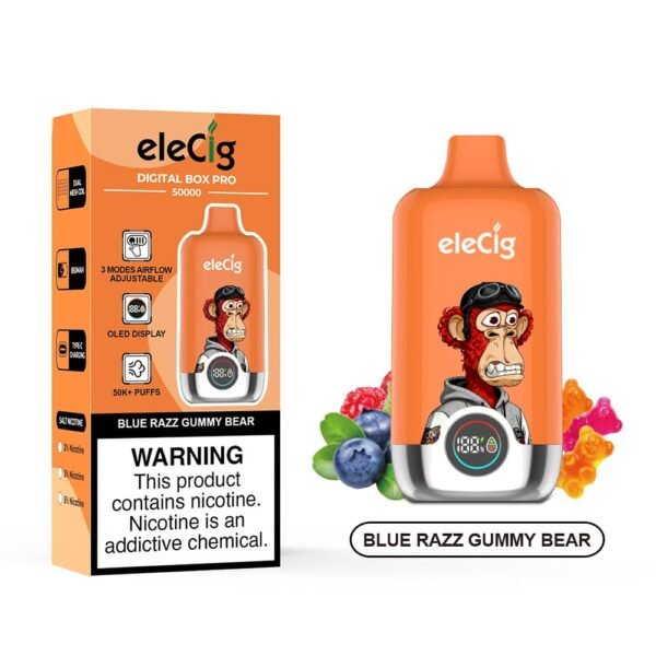 eleCig DIGITAL BOX PRO 50000 50k Puffs Disposable Vape Blue Razz Gummy Bear Flavor Wholesale