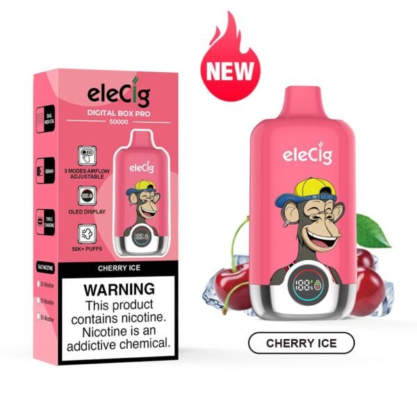 eleCig DIGITAL BOX PRO 50000 50k Puffs Disposable Vape Cherry Ice Flavor Wholesale