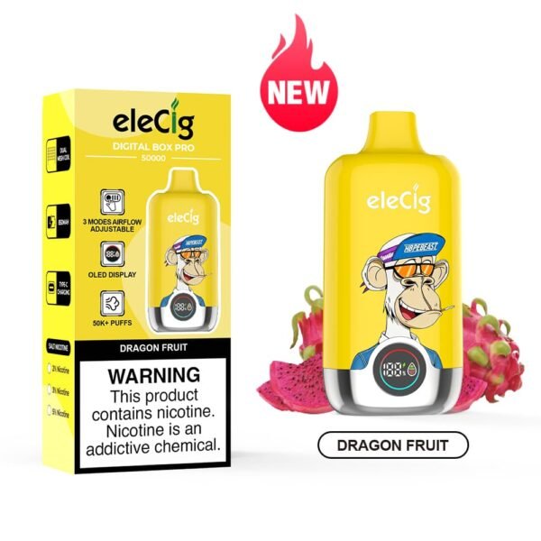 eleCig DIGITAL BOX PRO 50000 50k Puffs Disposable Vape Dragon Fruit Flavor Wholesale