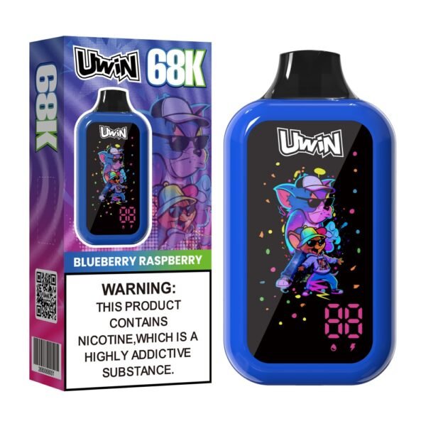 Uwin Digital Box 68K puffs disposable vape in Blueberry Raspberry flavor with packaging box