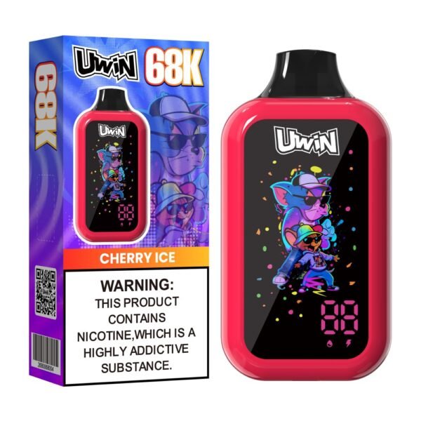 Uwin Digital Box 68K puffs disposable vape in Cherry Ice flavor with packaging box