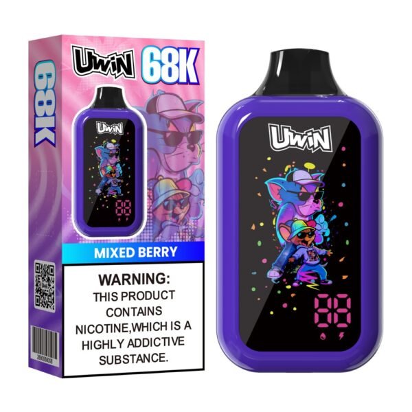Uwin Digital Box 68K puffs disposable vape in Mixed Berry flavor with packaging box