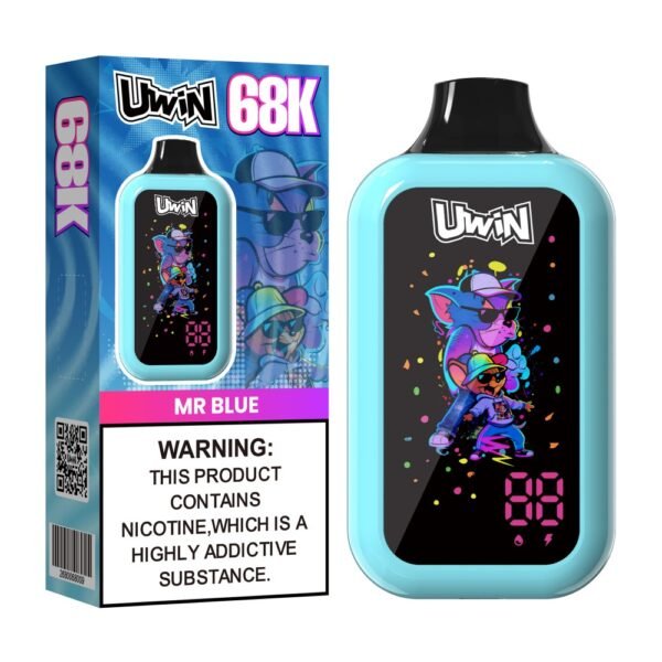 Uwin Digital Box 68K puffs disposable vape in Mr Blue flavor with packaging box