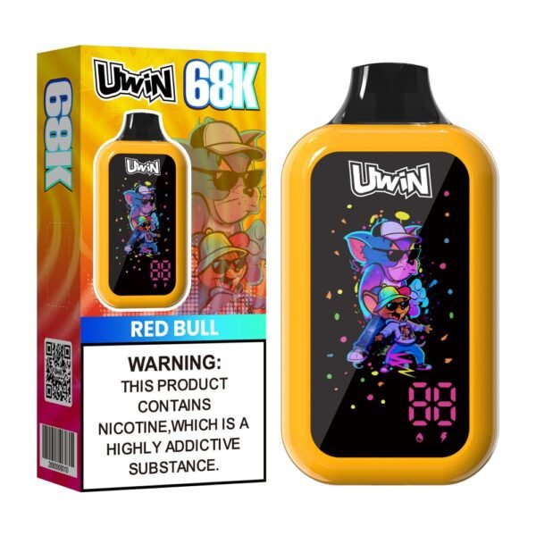 Uwin Digital Box 68K puffs disposable vape in Red Bull flavor with packaging box