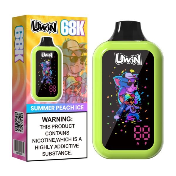Summer Peach Ice: Uwin Digital Box 68K puffs disposable vape in Summer Peach Ice flavor with packaging box
